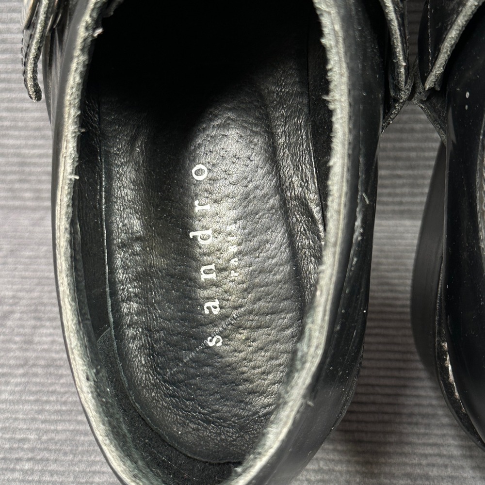 Sandro Paris Black Leather Grommet Monk Strap Chunky Heel Loafers Size 39 - Picture 11 of 12